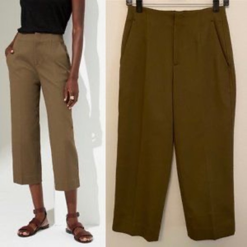 NWT banana republic slim wide leg pant size 2S khaki green